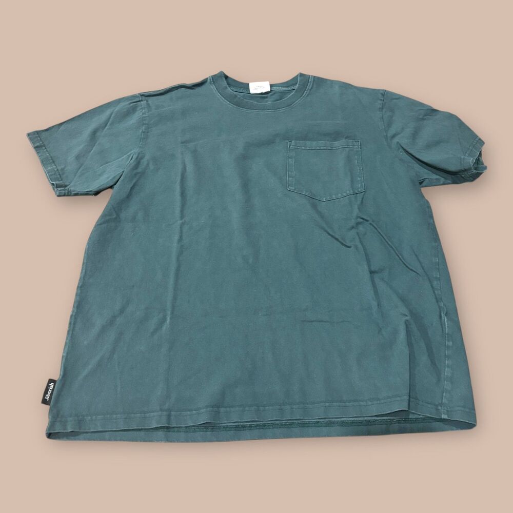 Jiberish Pocket T-Shirt Mens Large Teal Solid Single Stitch Crew Neck Denver